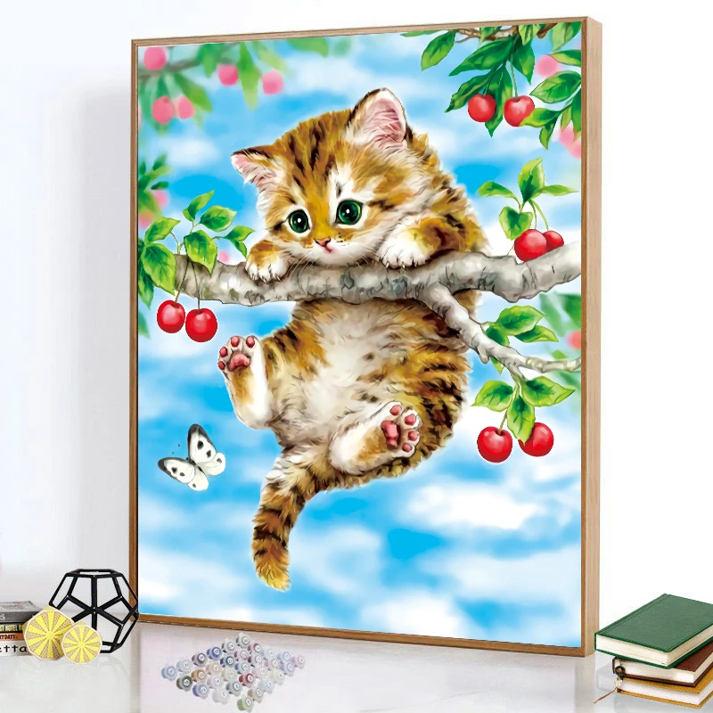 

Вышивка крестиком с милым котом, маленькая вышивка ручной работы, для гостиной, спальни, столовой