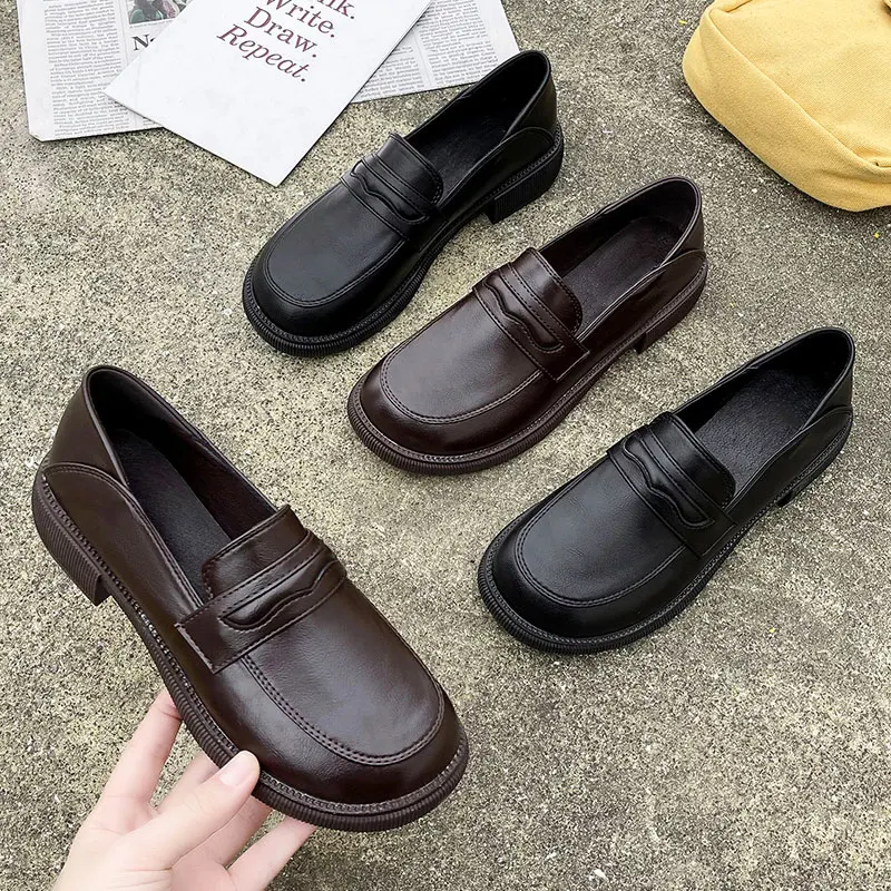 

British Style Flat Black Shoes For Women Female Footwear Soft Oxfords Shallow Mouth Casual Sneaker Round Toe Loafers With Fur Lo