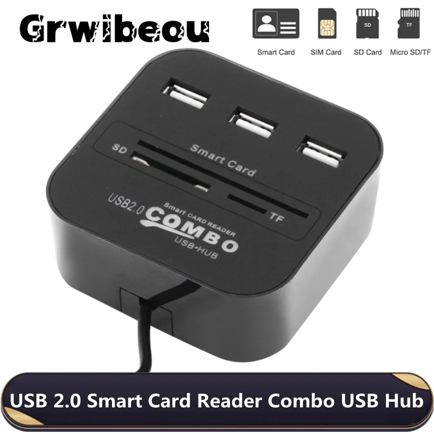 

Grwibeou All in 1 USB SIM Smart Card Reader For Bank Card IC/ID EMV SD TF 3USB HUB MMC USB-CCID ISO 7816 CACDNIEATM IC SIMSDTF