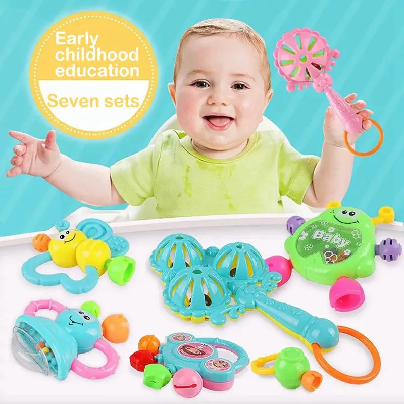 

Set of 7 baby teether rattle baby rattle newborn baby 0-1 educational toys rattle suit combination