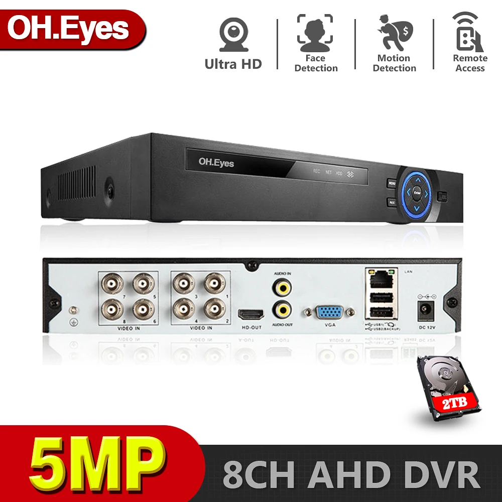 

OH.eyes 8CH AHD Video Recorder H.265+ 5MP 4MP 1080P 8 Channel 5 in 1 Hybrid DVR Wifi XVi TVi CVI IP NVR For Home CCTV Cameras