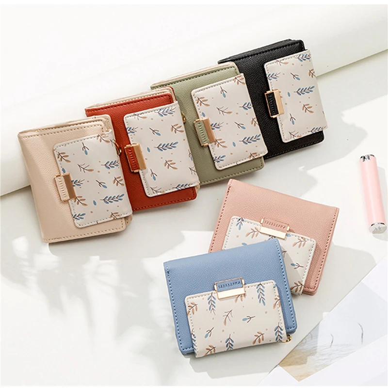 

Women's PU Wallets Print Flower Short Wallet For Woman Zipper Mini Coin Purse Ladies Small Wallet Female Leather Card Holder