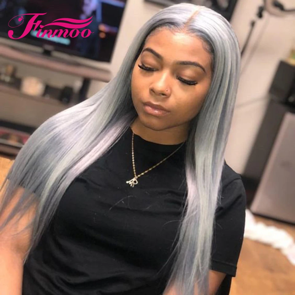 Grey Human Hair Wigs Ombre Colored Silver Lace Front Wig Transparent Straight Brazilian For Black Women Closure | Шиньоны и парики