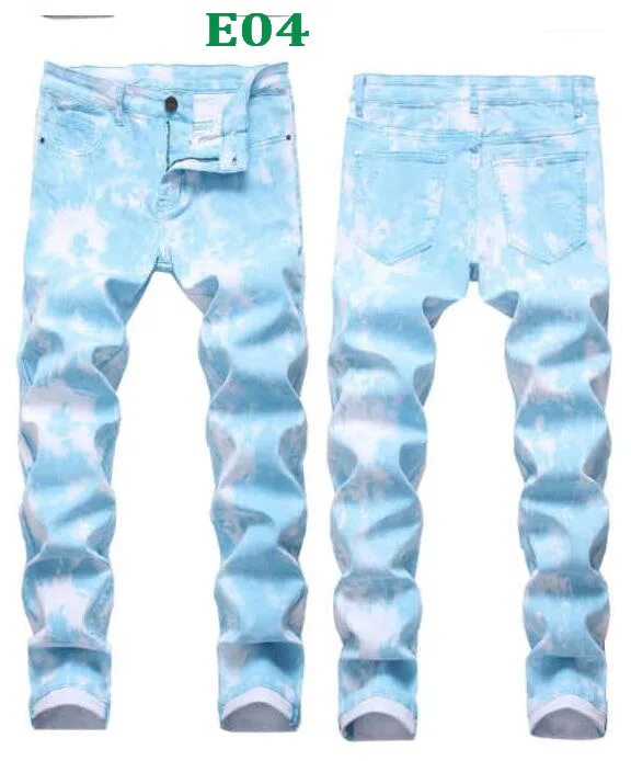 Multi-Style Male Jeans Multicolour Stretch Denim Pants Print Bikie Jeans Stretch Ripped Jeans Big Patch Jeans