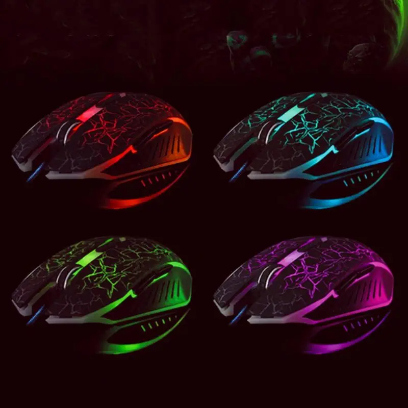 Проводная игровая мышь с трещинами эргономичная USB светящаяся 2400 DPI для ноутбуков