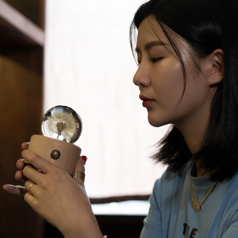 

Real Dandelion Flower Crystal Glass Resin Lens Ball With Stand Valentine's Day For Girlfriend Women Wife Christmas For Birthday
