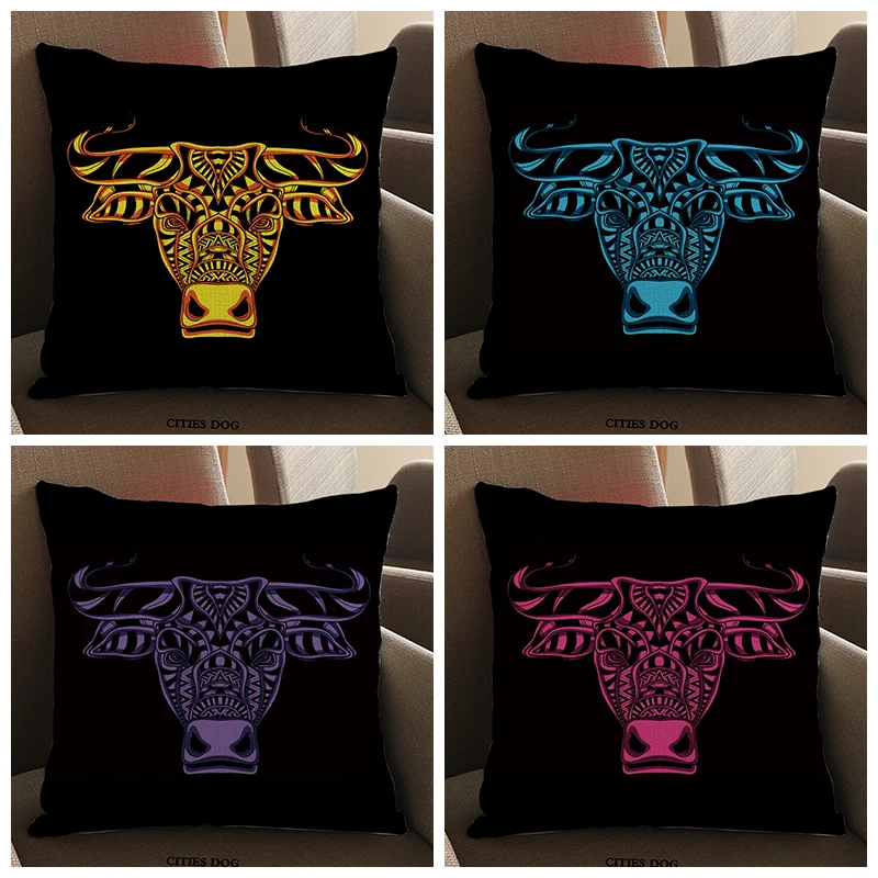 

Cartoon animal Bull head Cushion Cover linen Home living room Sofa Throw Pillow case hotel cafe office Cushions Covers Decor
