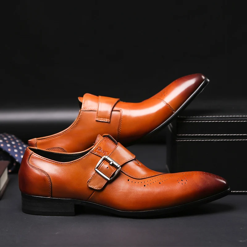 Мужские кожаные лоферы с ремешком в итальянском стиле вечерние туфли деловом