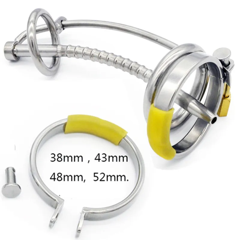

Sex Shop Metal Male Chastity Devices Cock Cages with Catheter Lock Penis Ring Chastity Cage Penis Plug Sex Toys for Men G105