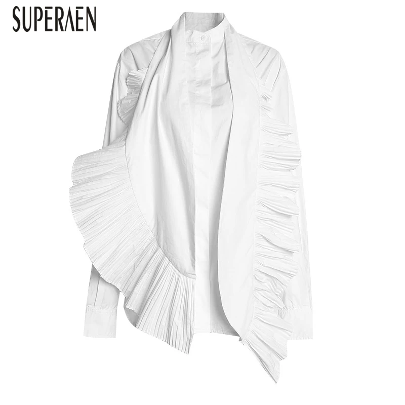 

SuperAen Europe Fashion Women Shirt Solid Color Wild Cotton 2021 Spring New Blouses and Tops Female Long Sleeve Women Clothing