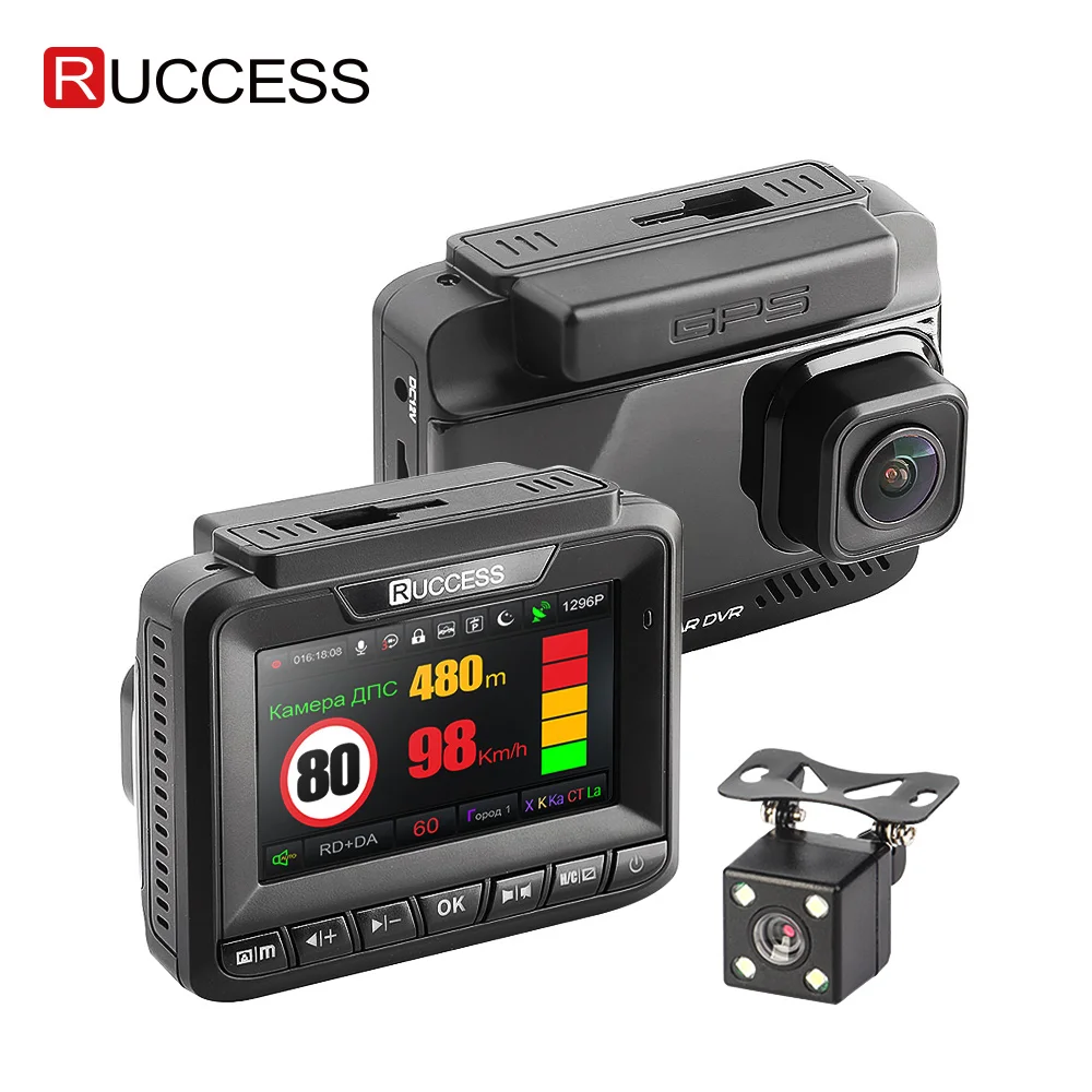 Ruccess радар-детектор gps 3 в 1 Автомобильный видеорегистратор FHD 1296P 1080P с двумя объективами, видеорегистратор, скоростная камера, антирадарная видеокамера, автомобильная камера