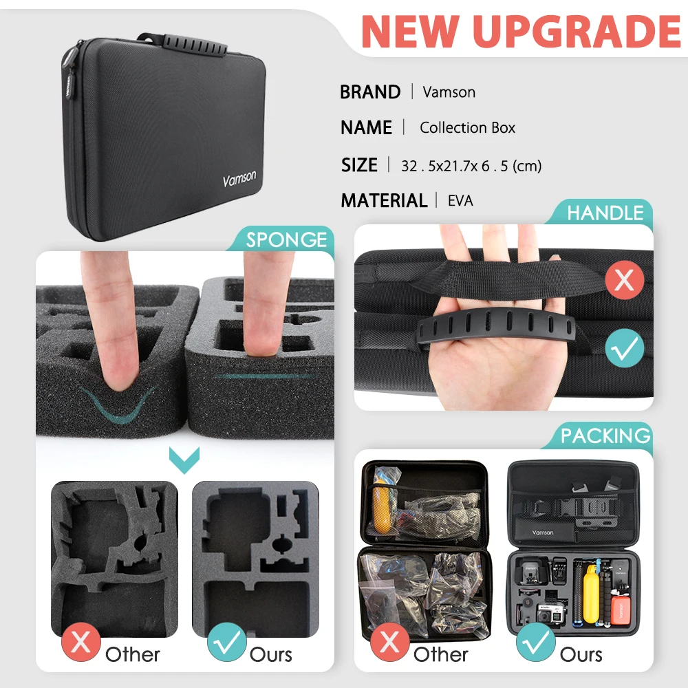 Vamson для Gopro набор аксессуаров для Gopro hero 7 6 5 Водонепроницаемый чехол защитная рамка 3 way монопод для спортивной экшн-камеры Go pro 7 5 Vamson VS11