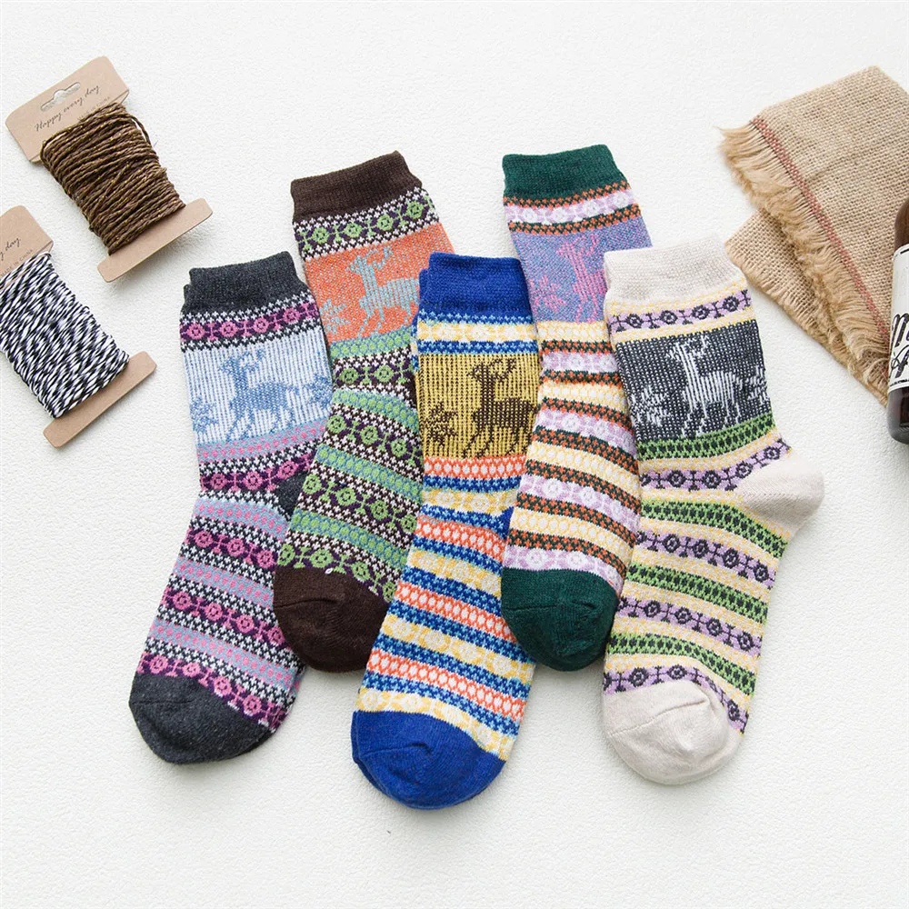 

5 pairs/set Christmas Reindeer Short Socks Set for Men Women Wool Winter Spring Autumn Thick Warm Deer Socks Unisex calcetines