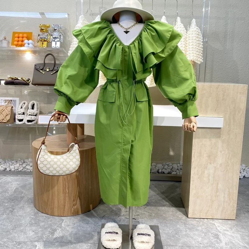 

Платье-миди составного кроя на завязках, с рукавами-фонариками