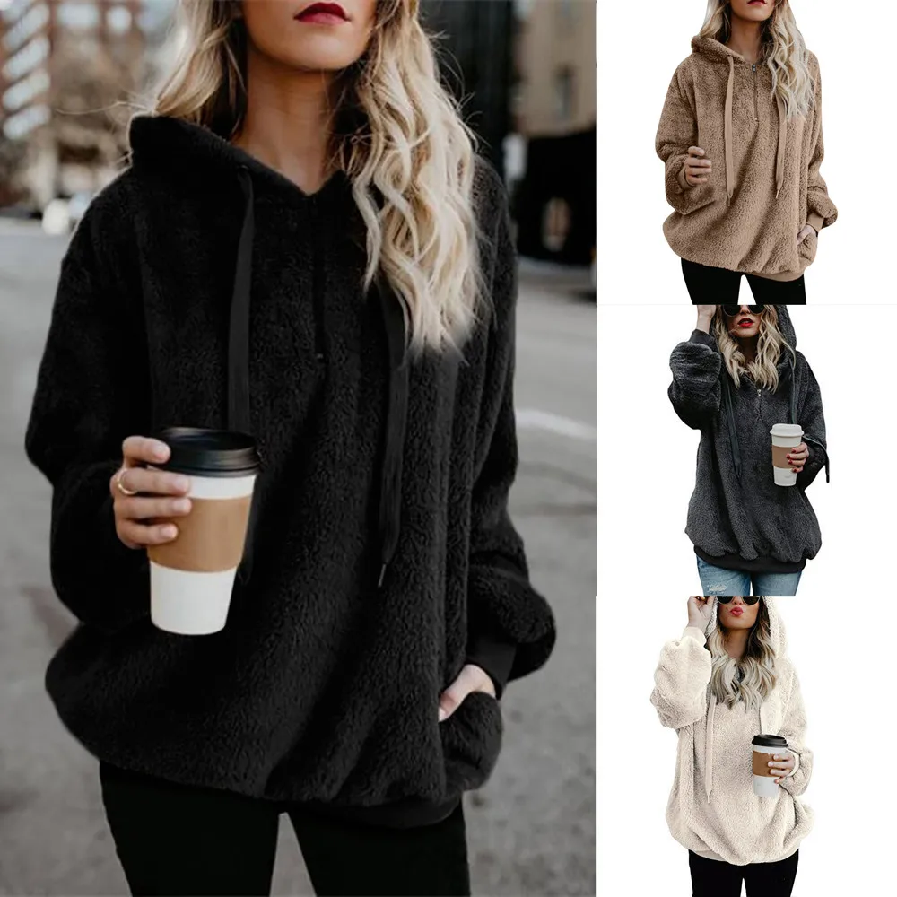 

New Autumn Winter Thick Warm Coat Velvet Women Hoody Sweatshirt Solid Black Pullover Casual Tops Lady Loose Long Sleeve clothes