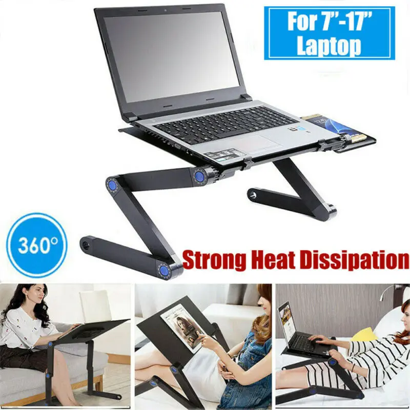 Складной алюминиевый столик для ноутбука черный складной с двойным вентилятором