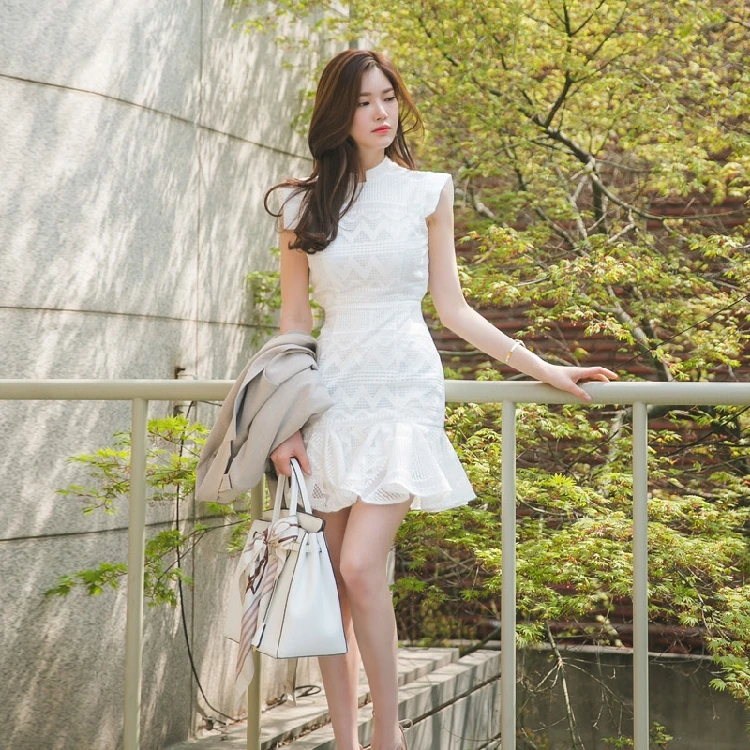 

Новинка лета 2020, корейская мода, пикантное женское облегающее платье с короткими рукавами и оборками на бедрах