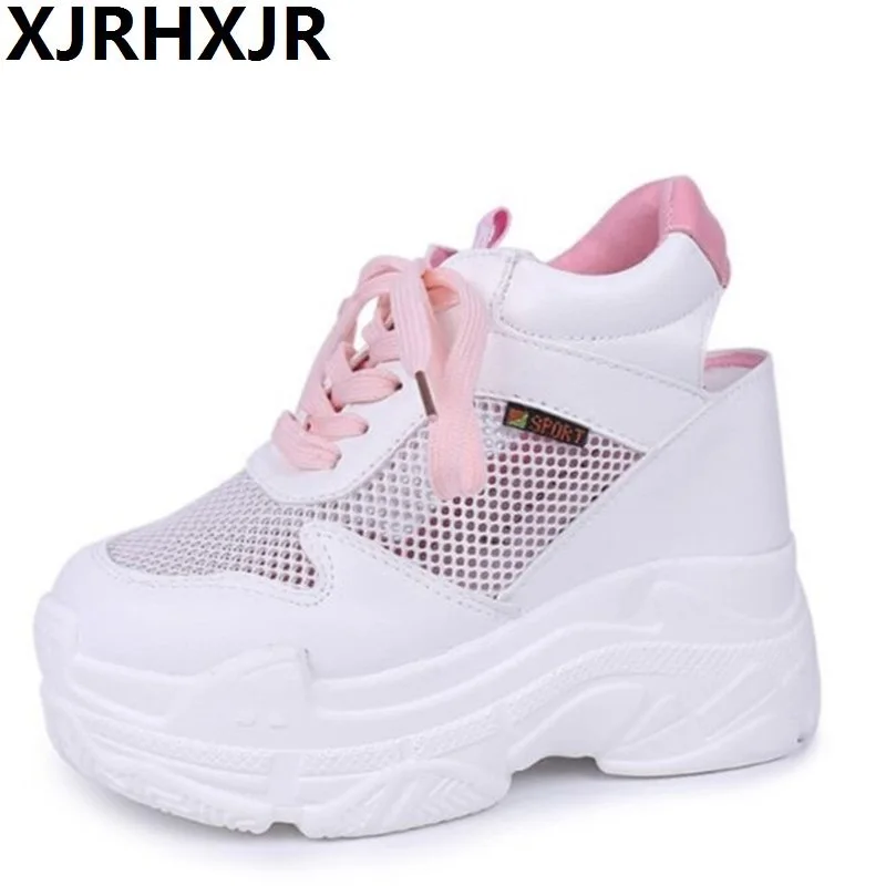 Женские кроссовки на платформе 12 см сетчатые дышащие для увеличения роста