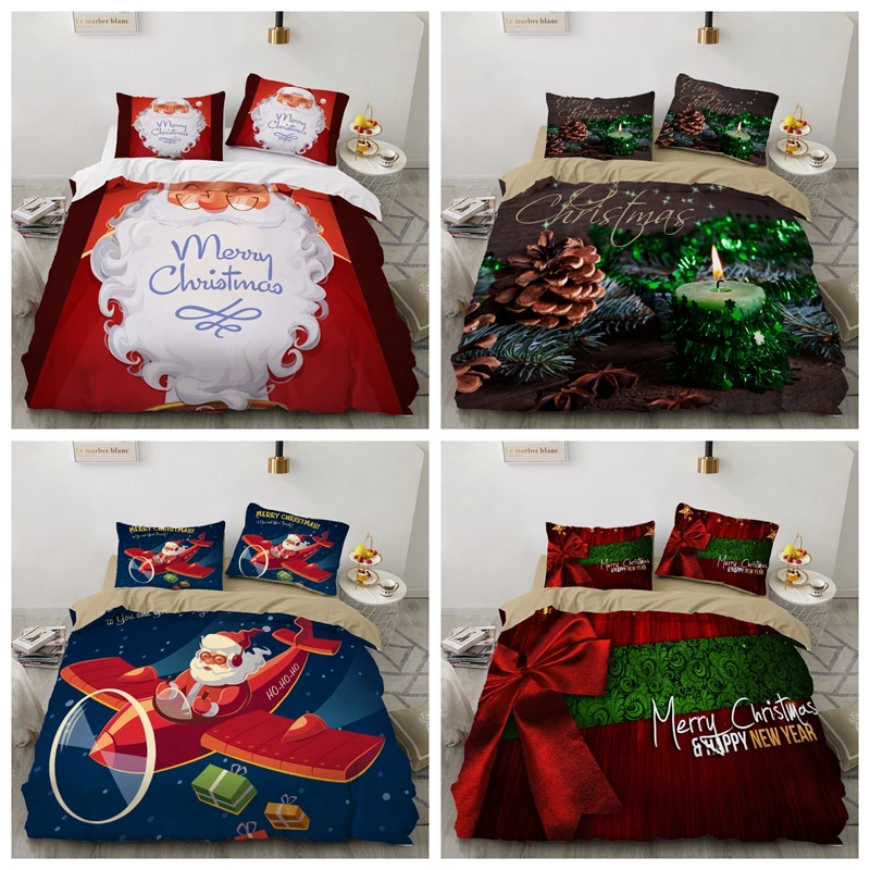 

Cartoon Christmas Santa Claus Tree Bedding Set Bedlinen Single Twin Full Queen King Duvet Cover Pillowcase Children Bedclothes
