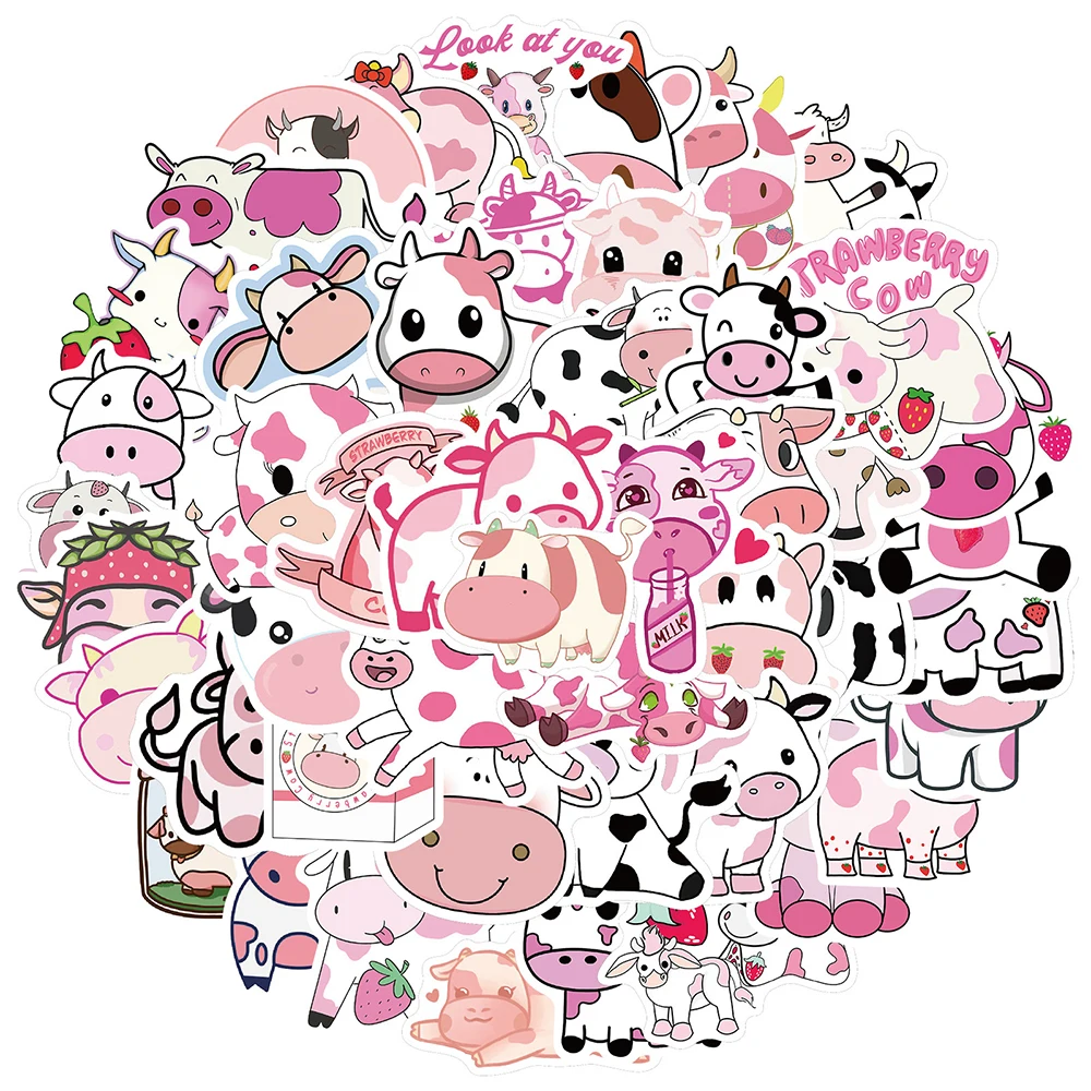 Pegatinas de dibujos animados de animales, calcoman&iacute;as de dibujos animados de fresa y vaca, para ordenador port&aacute;til, guitarra, tel&eacute;fono, bicicleta, coche, juguete, 10/30/50 Uds.-1