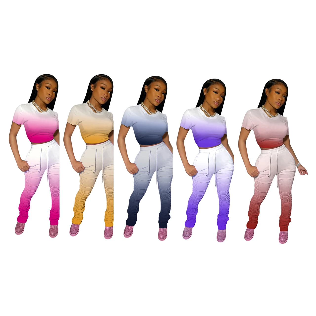 

Женский костюм-двойка Kili с градиентом, летний укороченный топ и штаны-леггинсы, комплект из 2 предметов, спортивные костюмы