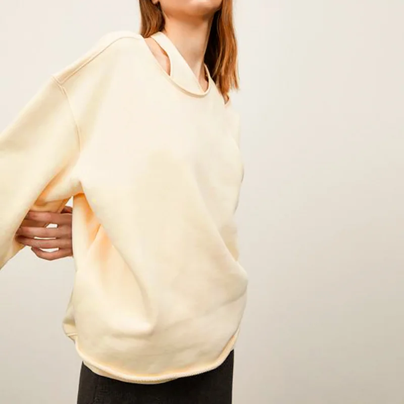 

Fall New Solid Color Sweater Hanging Neck Asymmetrical Pullover Simple Casual Style for Women's Daily Street Wear 2021 New