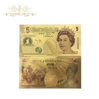 10pcslot uk pound 24k gold banknote colorful paper money 5 pound banknote world for collection gifts
