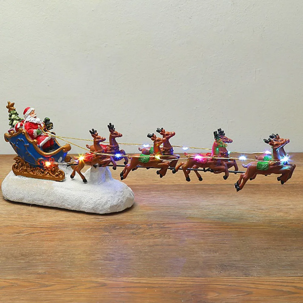 

1PC Xmas Party Decor Glowing Deer Cart Ornament Chic Resin Xmas Ornament