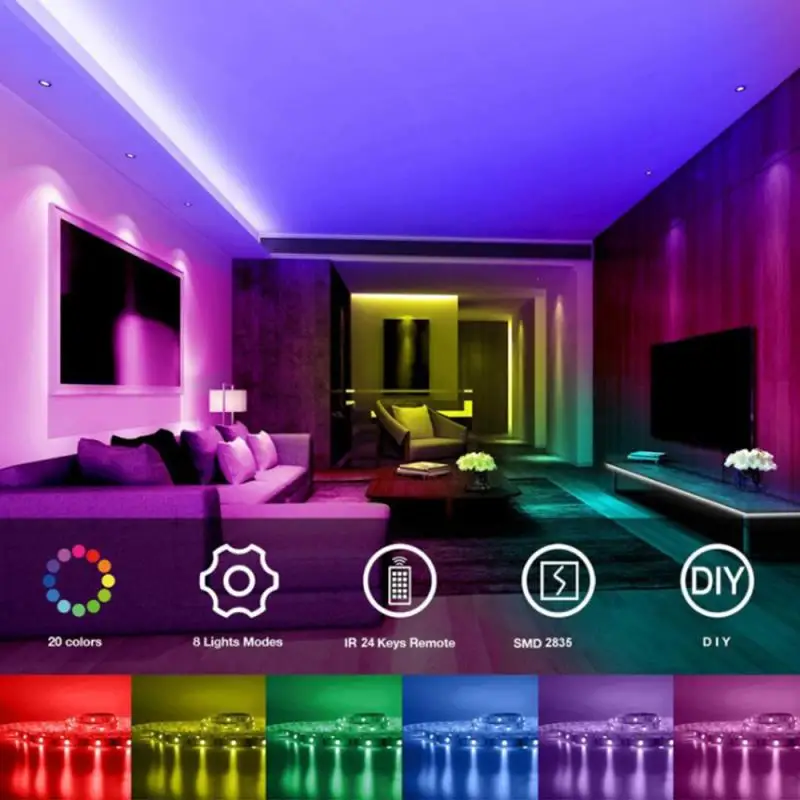 

15/20 м Wi-Fi Светодиодная лента s RGB светильник 5050 SMD гибкая 20 м 25 м Водонепроницаемая 2835 лента диод постоянного тока Wi-Fi управление + адаптер 2022 Но...