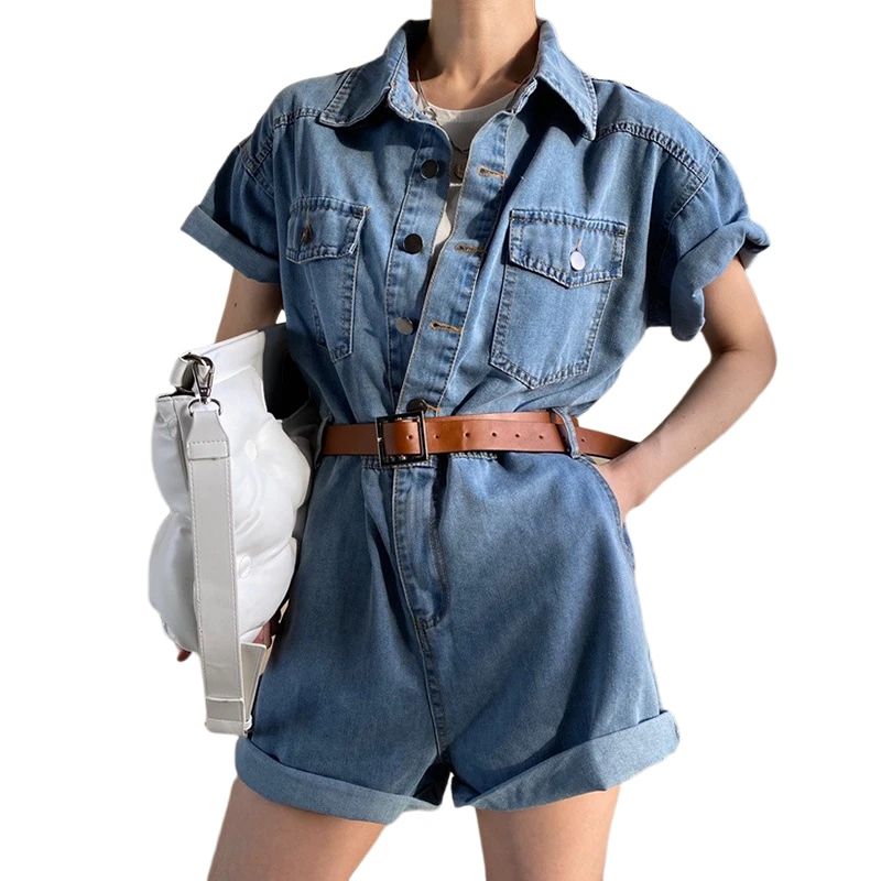 

Женский короткий комбинезон, Летний джинсовый комбинезон-карго, женский комбинезон с коротким рукавом, винтажный стиль, женская форма, лето...