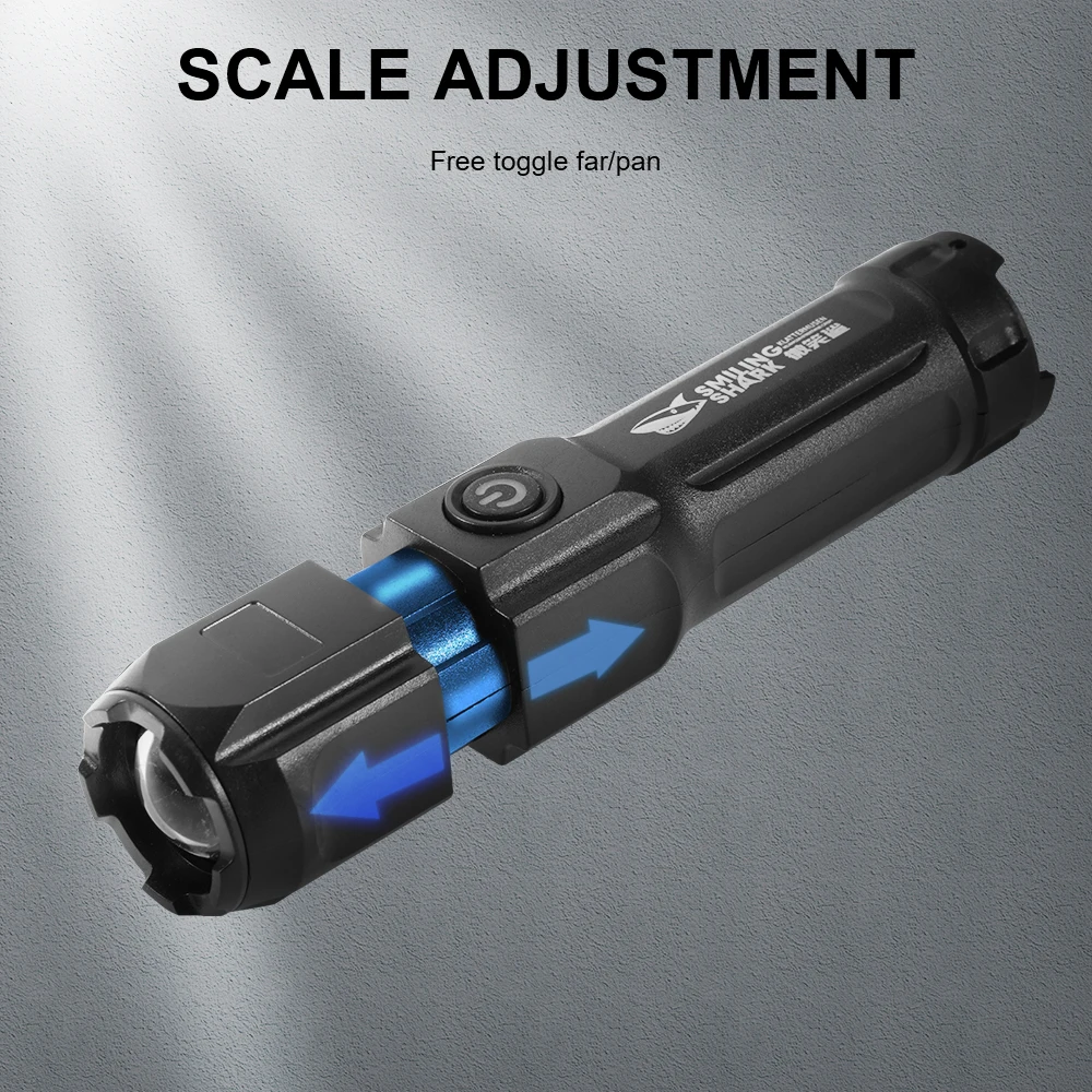 

SMILING SHARK Super Bright Flashlight ABS Strong Light Focusing Electric Flashlight Outdoor Portable Home Rechargeable Torch