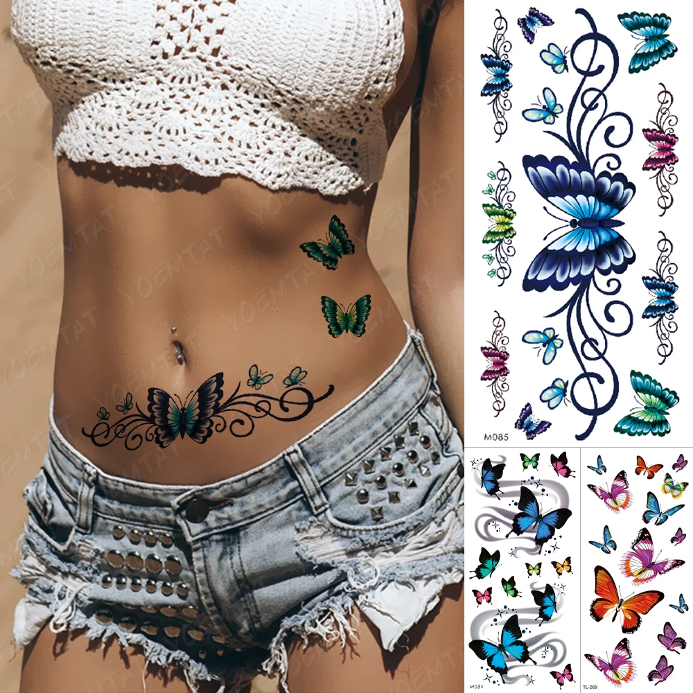 

Realistic Butterfly Wrist Temporary Tattoos For Women Girl Moon Sun Whale Rose Flower Fake Tattoo Sticker Fashion Washable Tatoo
