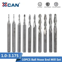 xcan ball nose end mill set 10pcs 183 175mm shank 1 01 52 02 53 175mm carbide spiral cnc router bit wood engraving bit