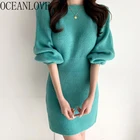 OCEANLOVE однотонные вязаные винтажные осенне-зимние платья с пышными рукавами 2022 шикарный халат женские мягкие корейские женские платья с высокой талией