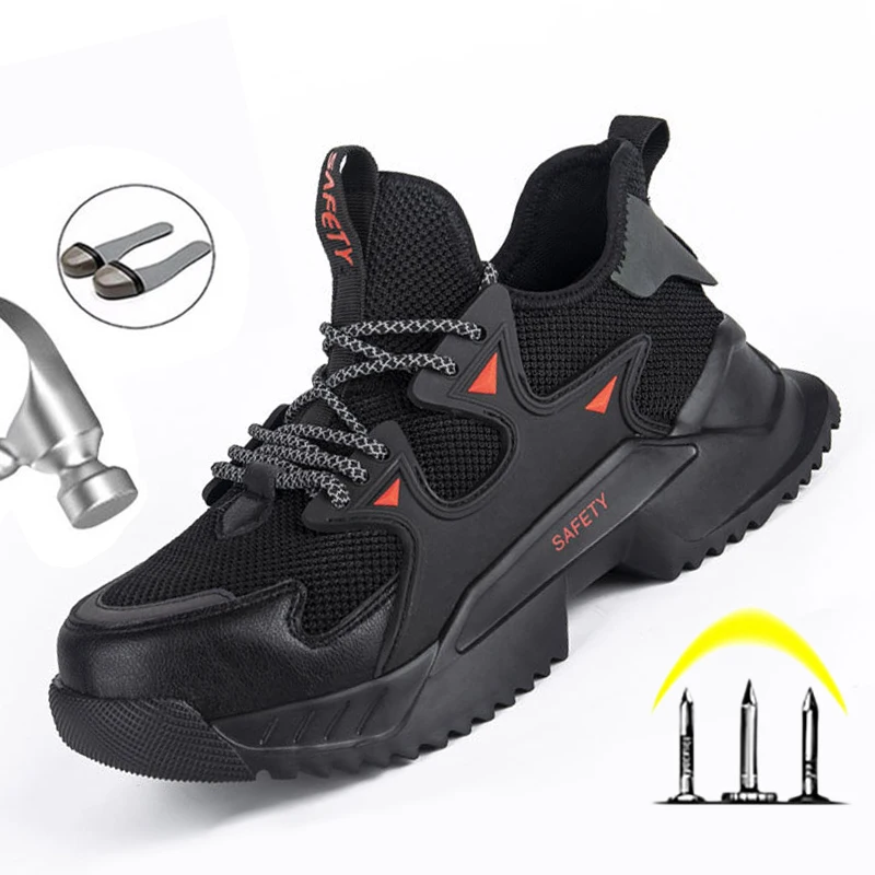 

Breathable Safety Shoes For Men Work Safety Boots Steel Toe Work Shoes Puncture-Proof Work Sneakers Men Shoes Indestructible
