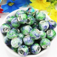 10 pcs color marble large hole european murano glass beads charms fit pandora bracelet bangle diy women hair for jewelry making