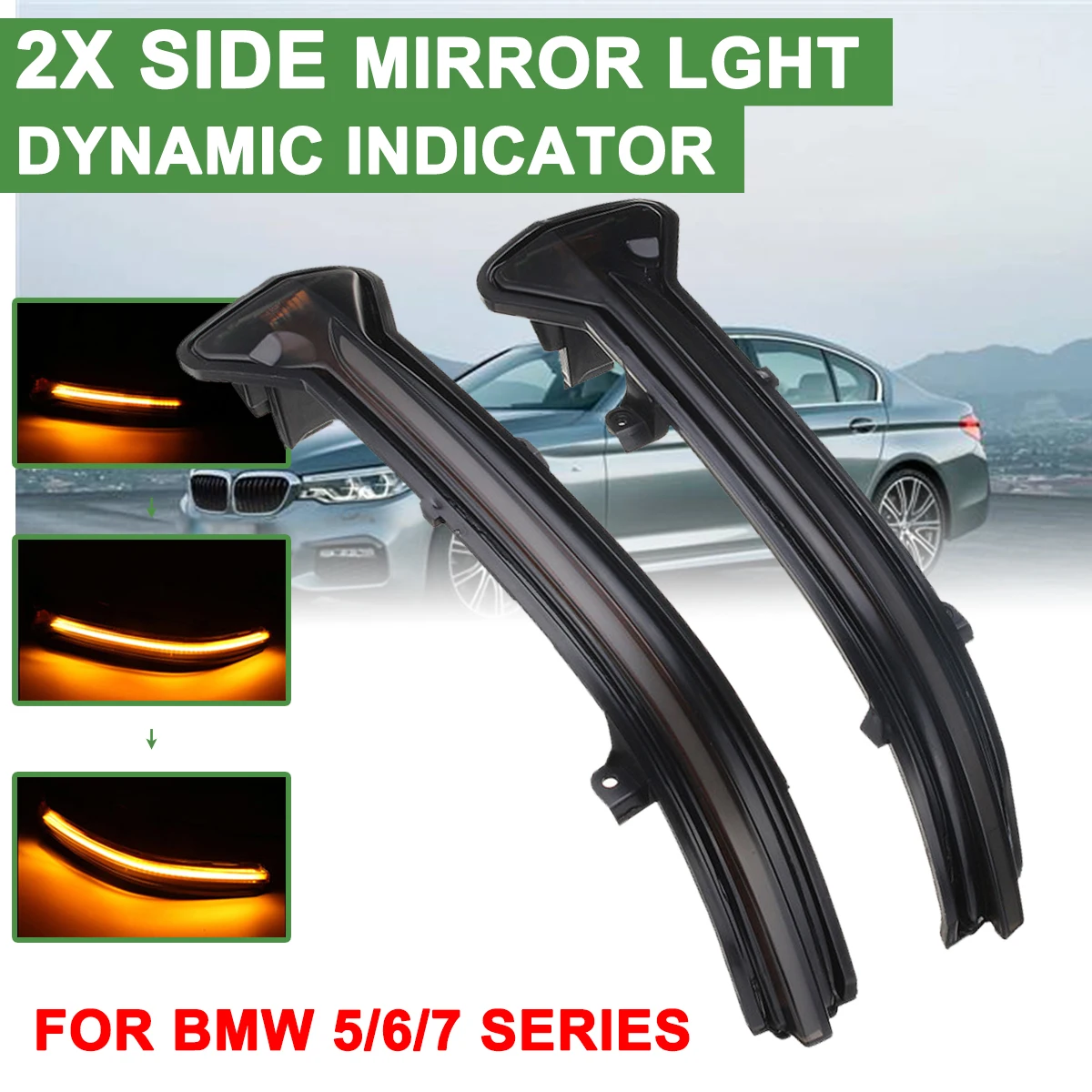 

1 Pair Highlight LED Car Dynamic Turn Light Rearview Mirror Signal Lamp Yellow for BMW 5/6/7 Series G30 G31 G32 G11 G12