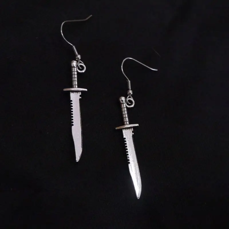 

69HB Vintage Gothic Dagger Sword Pirate Medieval Renaissance Silver Finish Dangle Earrings Fashion Jewelry Unisex