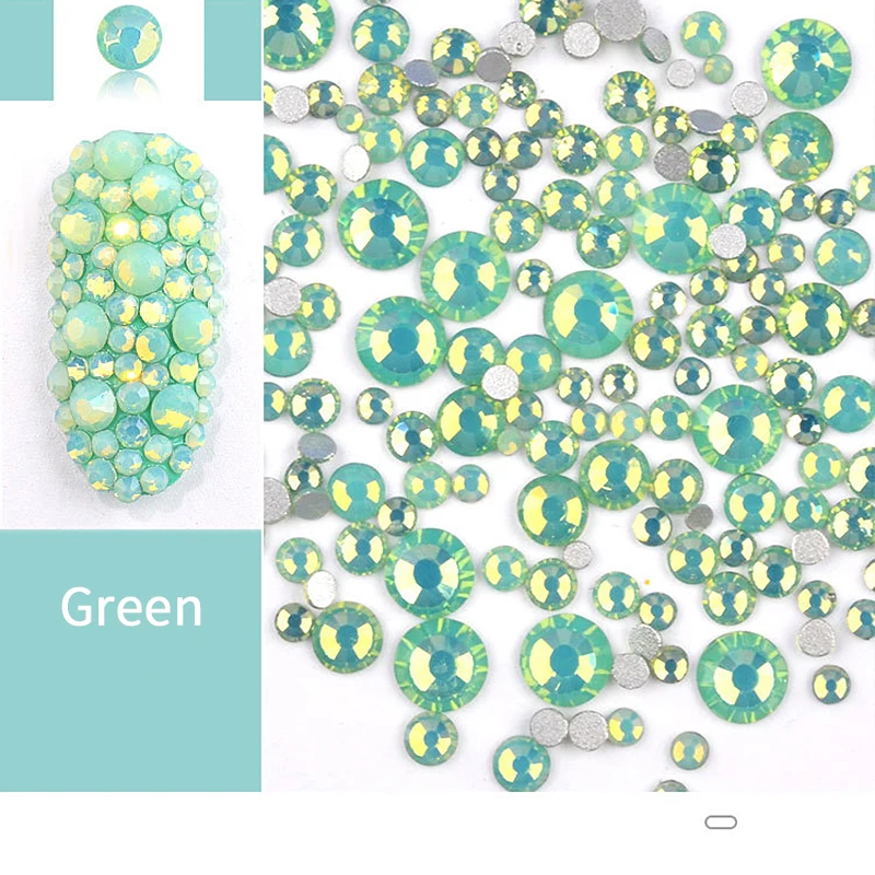 1 сумка зеленого розового белого и синего цвета опал 3D кристаллы ногтей Стразы