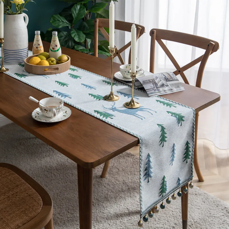 

Christmas Elk Table Runner Modern Minimalist Xmas Tree Print Table Cloth Home Decor Living Room Tablecloth Bed Towel Table Cover