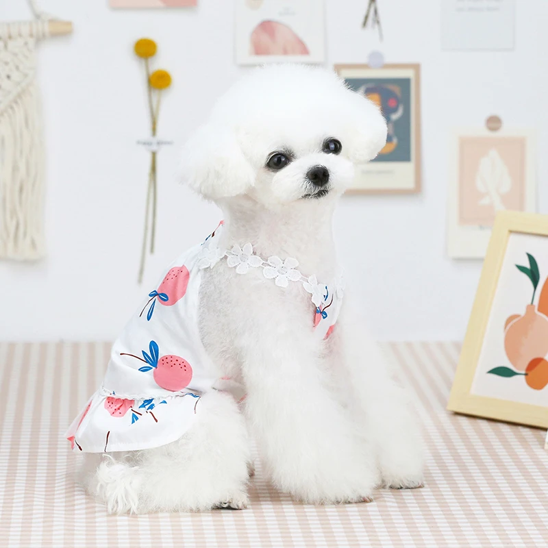 

Fruit Bayberry Pattern Cotton Dog Sling Dress Lively Two-Legged Ruffle Dog Skirt Vest Dress Pet Clothing Summer Breathable Skirt