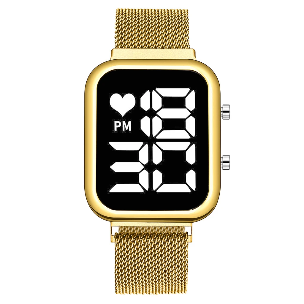 

Часы женские электронные с градиентом, светодиодные модные цифровые наручные, с сетчатым браслетом из розового золота