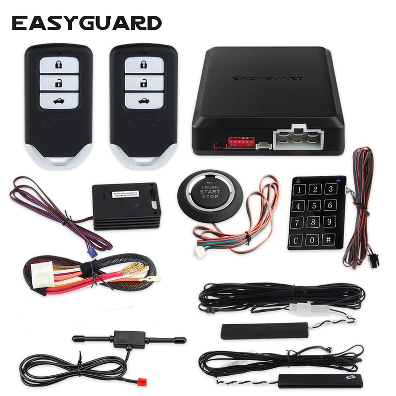 

EASYGUARD pke car alarm Rolling code auto start push button start touch password entry shock alarm warning auto lock unloc DC12V