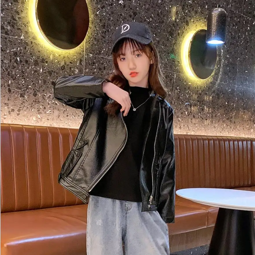 

Новинка весна-осень 2021, куртка из искусственной кожи, детская модная куртка из мягкой кожи 2 цветов, детская верхняя одежда, верхняя одежда, и...