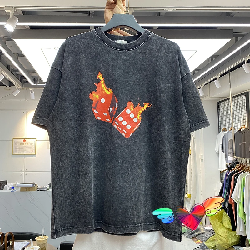 Camiseta de Travis Scott para hombres y mujeres, camisa con estampado de logotipo de dados rojos, lavado Vintage, camiseta de Travis Scott de manga corta ligeramente suelta, 2021