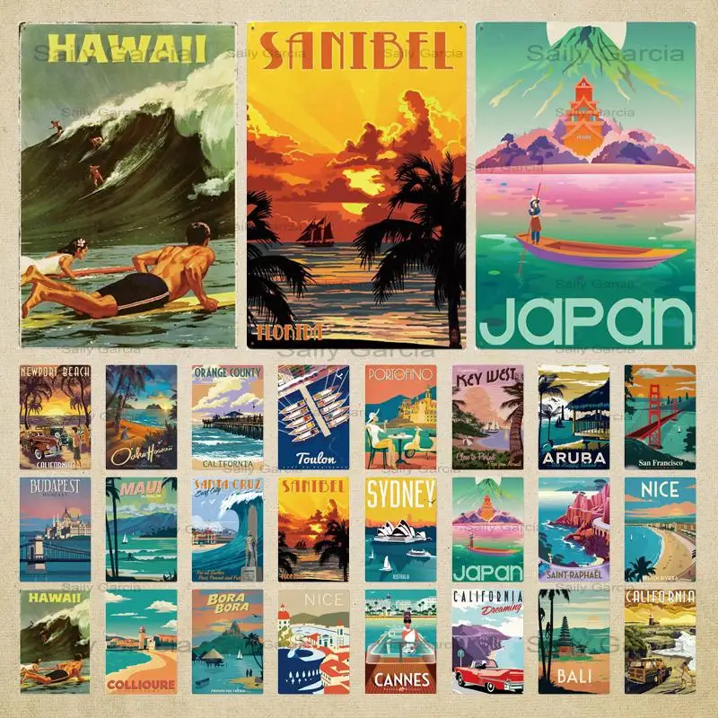 

Металлическая вывеска для путешествий, винтажный постер с пейзажем, вывеска для декора, Нью-Йорк, Лондон