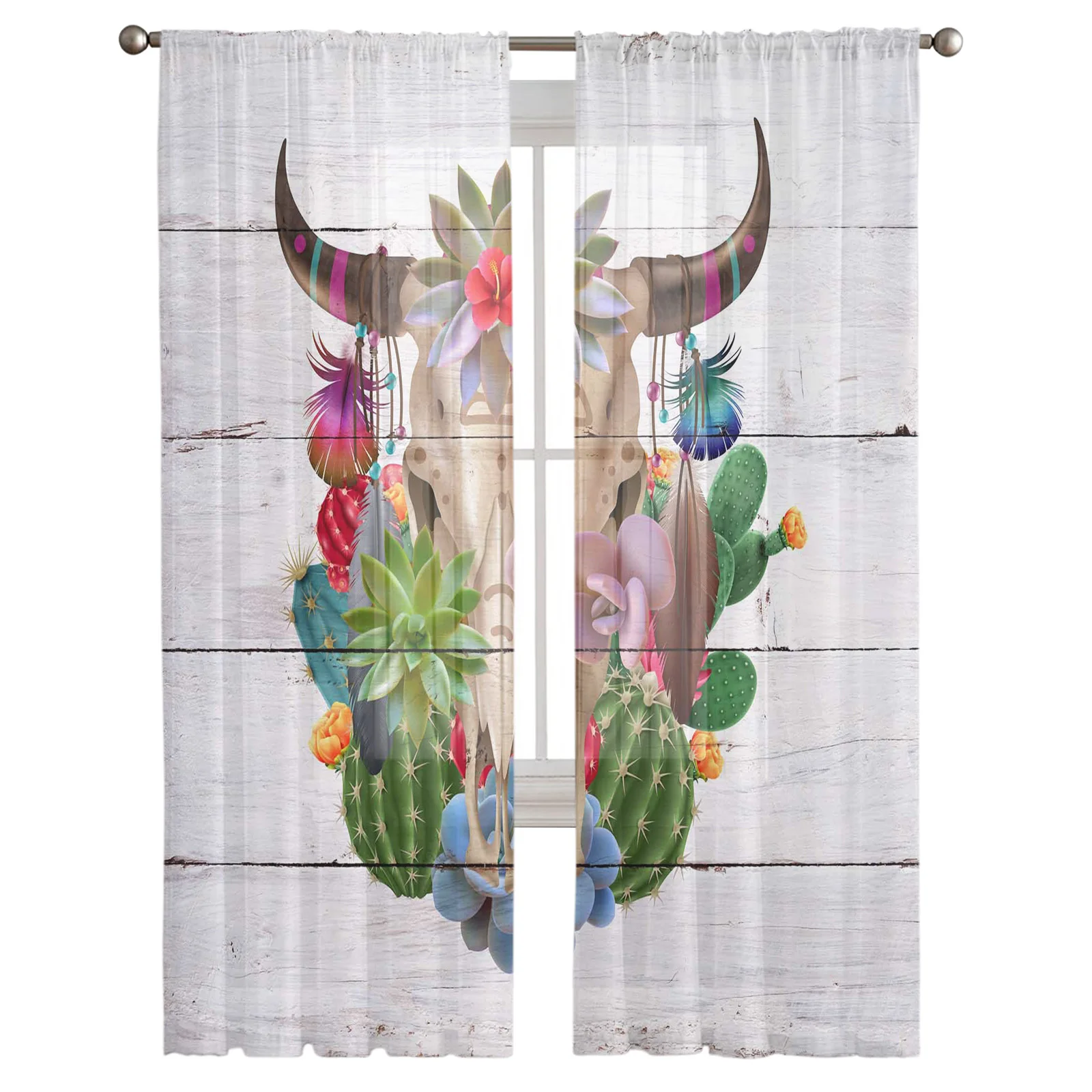 Кактус суккуленты череп дерево животные вуаль тюль прозрачные Занавески для