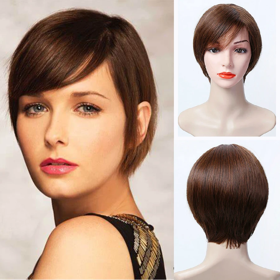Искусственные волосы натуральные прямые короткие парики стрижка Фея для женщин