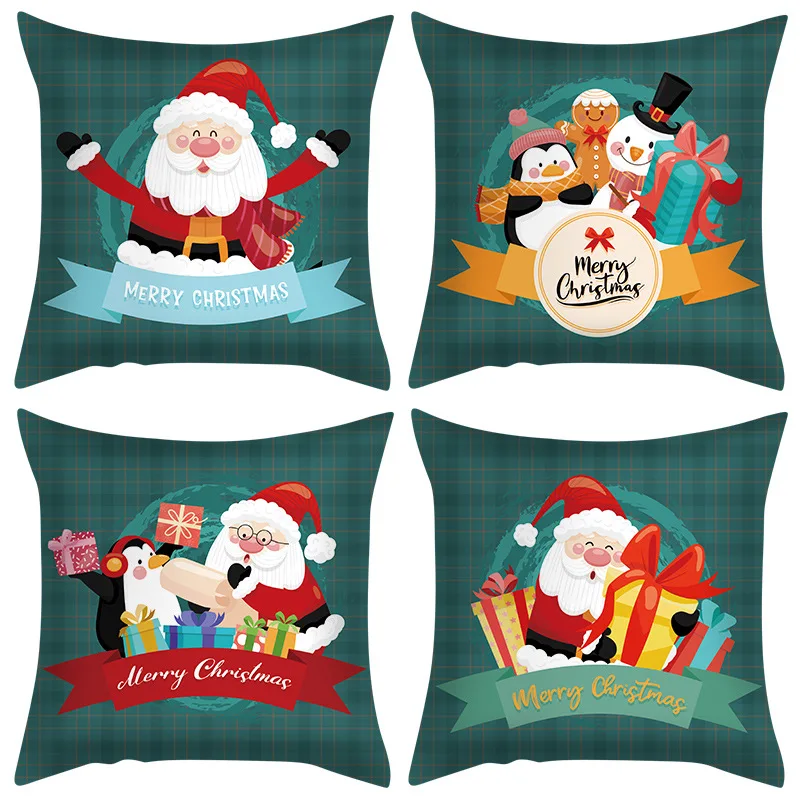 

45cm Green Christmas Cushion Cover Santa Claus Xmas Penguin Pillowcase Merry Christmas Decor For Home Decoractive Sofa Gifts