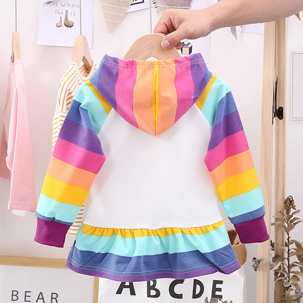 Girl Dress Baby Kids Girls Toddler Rainbow Letter Hooded Long Sleeve Skirt Princess Children Autumn Casual Clothing C50# | Детская